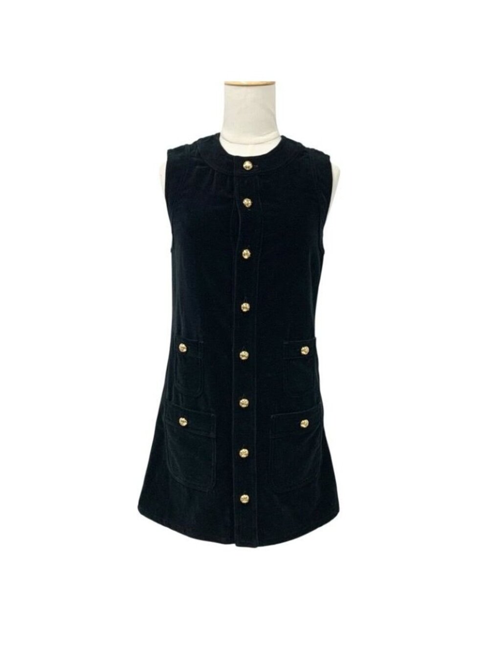 Celine Dress Cotton Black Gold Triomphe Velor Sleeveless - Picture 1 of 8